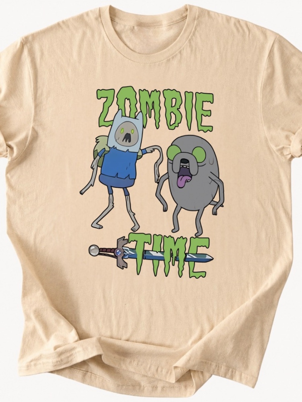 Zombie Time Cartoon Graphic Tee in Beige